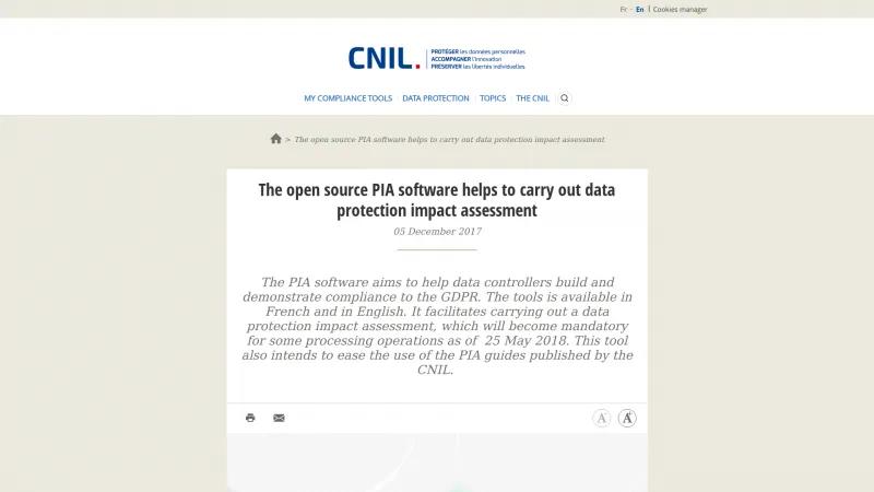 Homepage of CNIL PIA Software