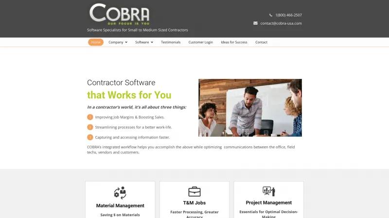 Homepage of COBRA Contractors Software