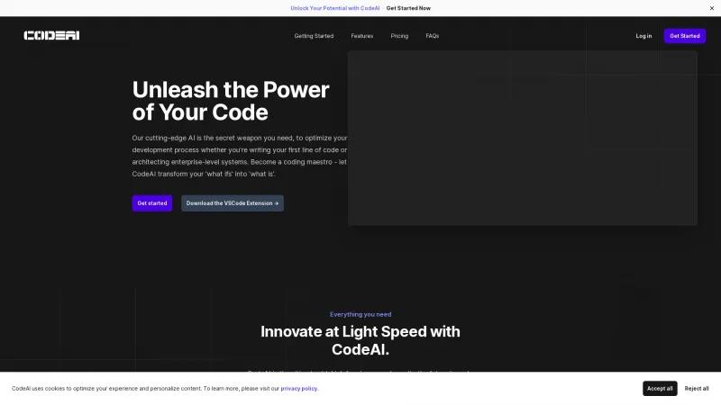 Homepage of CodeAI