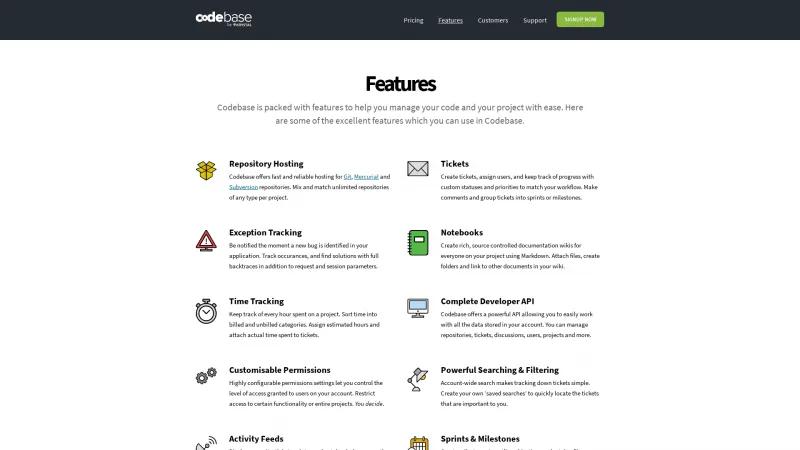 Homepage of Codebase