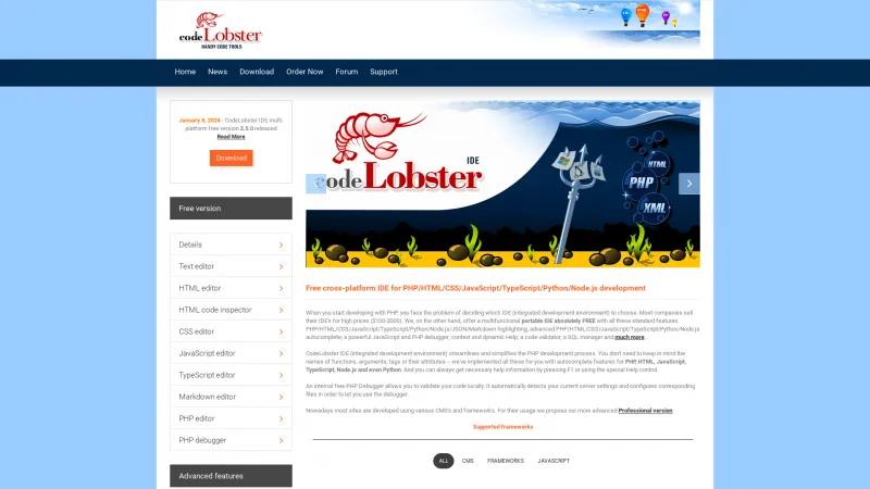 Homepage of CodeLobster IDE