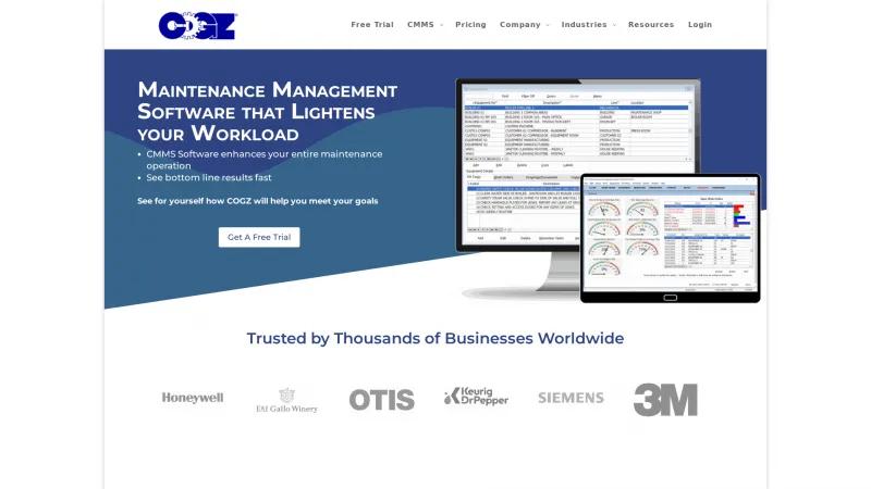 Homepage of COGZ CMMS