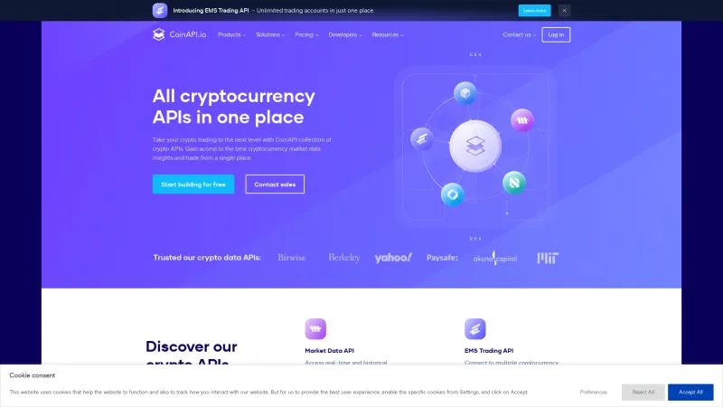 Homepage of CoinAPI