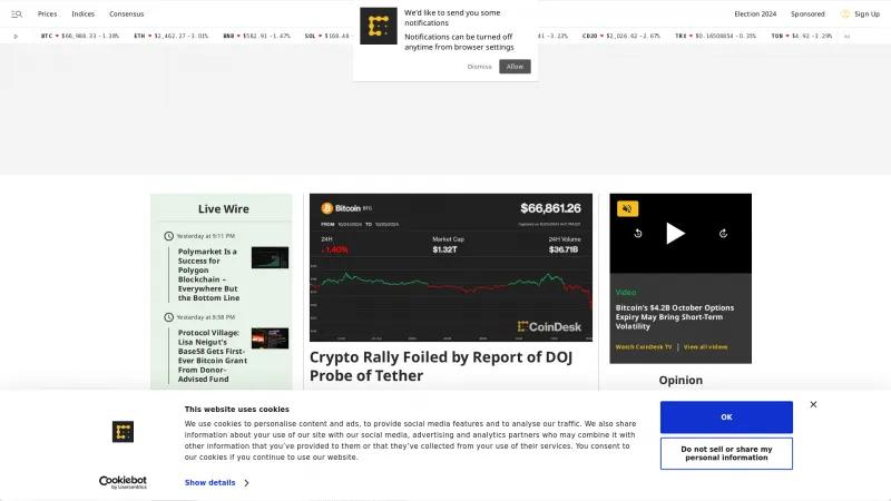 Homepage of CoinDesk