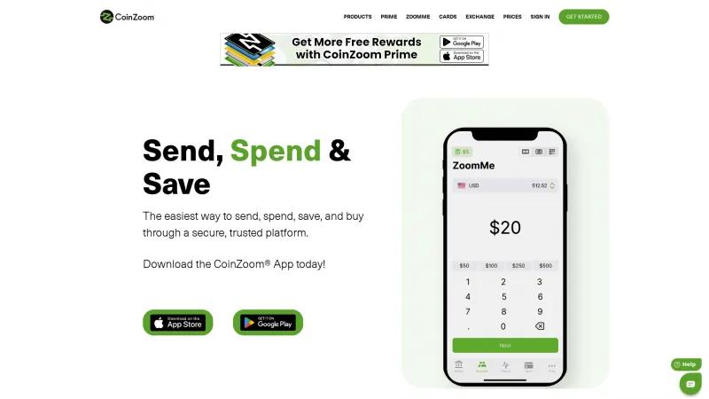 Homepage of CoinZoom