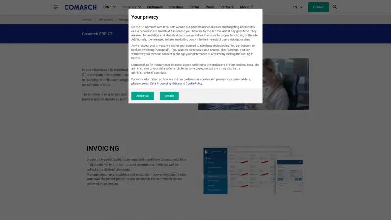 Homepage of Comarch ERP XT