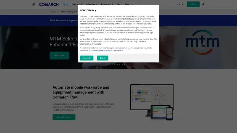 Homepage of Comarch FSM