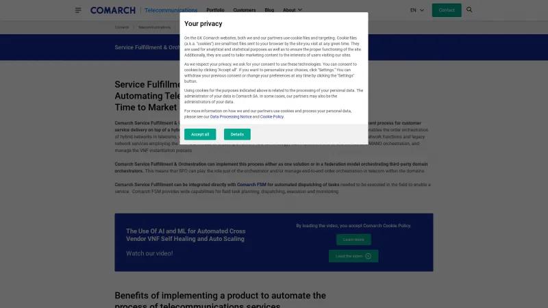 Homepage of Comarch Service Fulfillment & Orchestration