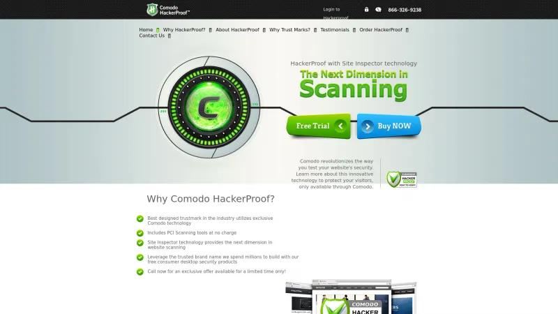 Homepage of Comodo HackerProof