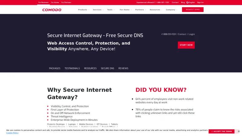 Homepage of Comodo Secure DNS