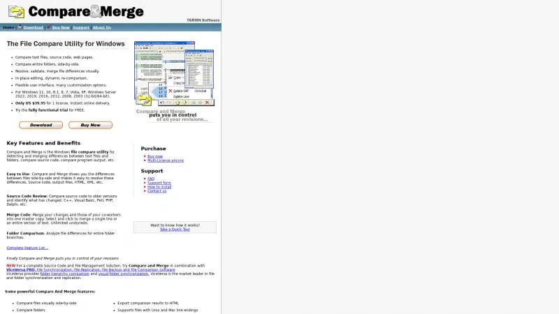 Homepage of Compare and Merge