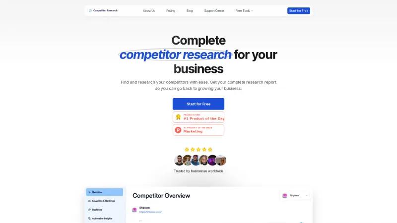 Homepage of Competitor Research