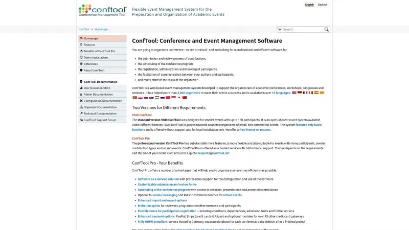 Homepage of ConfTool Pro