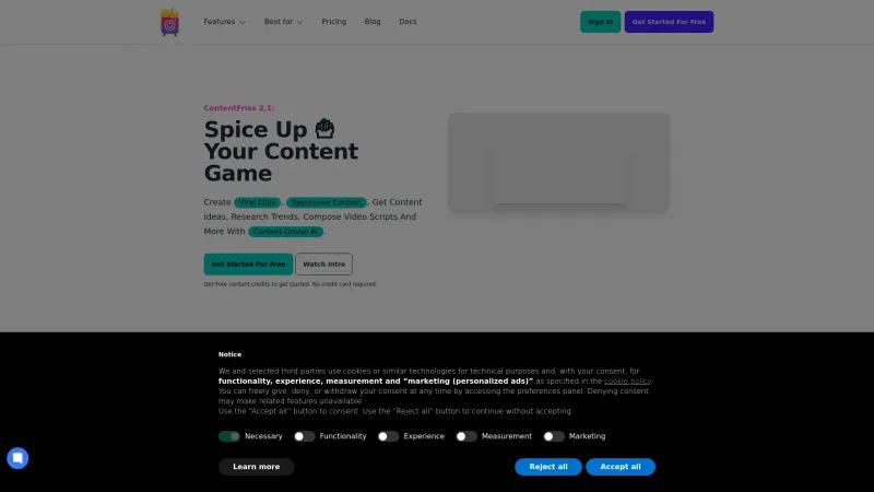 Homepage of ContentFries