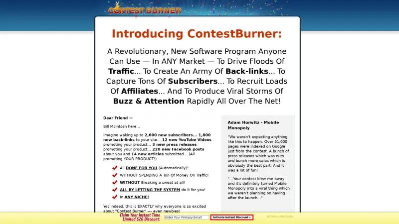 Homepage of Contest Burner