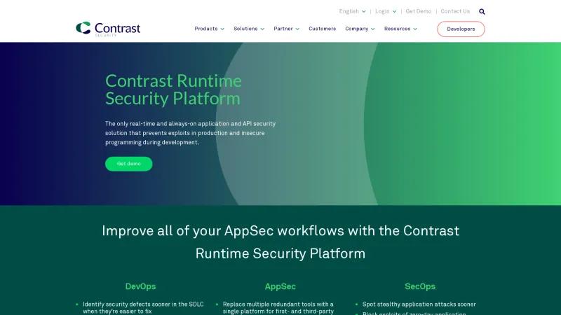 Homepage of Contrast Security