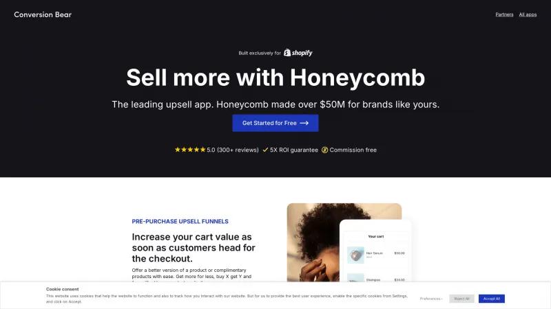 Homepage of Honeycomb Upsell Funnels