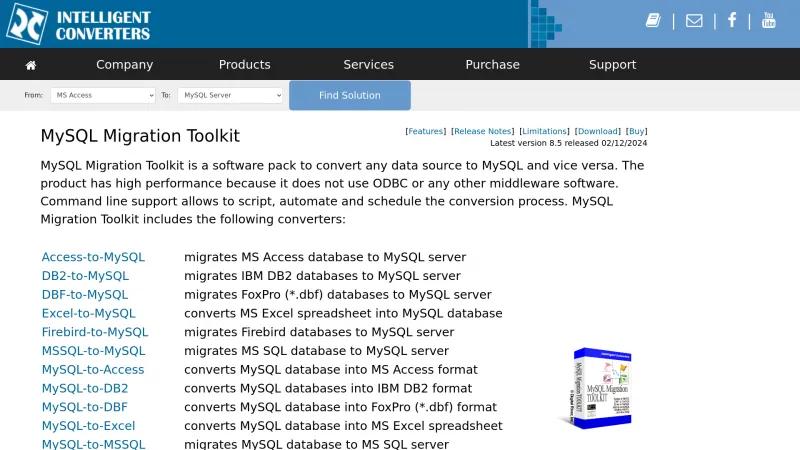 Homepage of MySQL Migration Toolkit