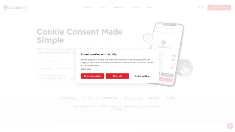 Homepage of CookieHub