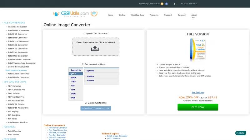 Homepage of CoolUtils Online Image Converter