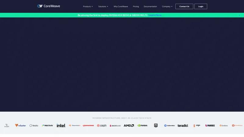 Homepage of CoreWeave
