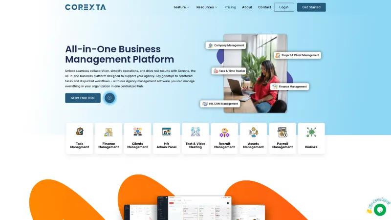 Homepage of Corexta