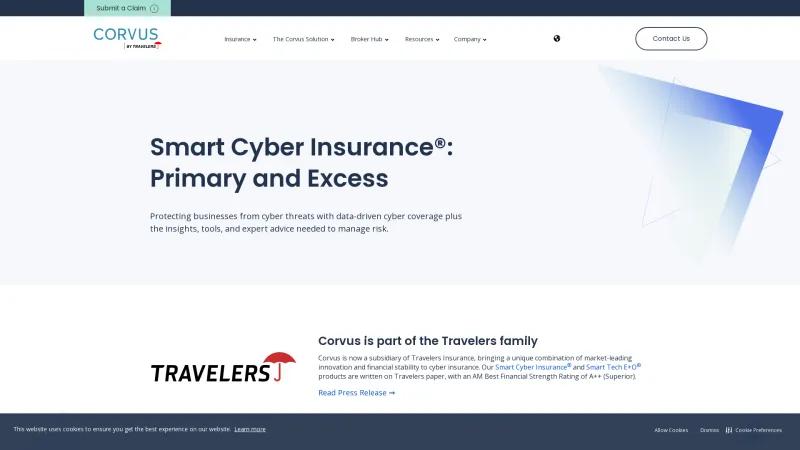 Homepage of Corvus Insurance