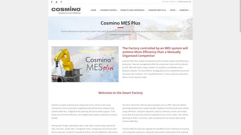 Homepage of Cosmino MES Plus