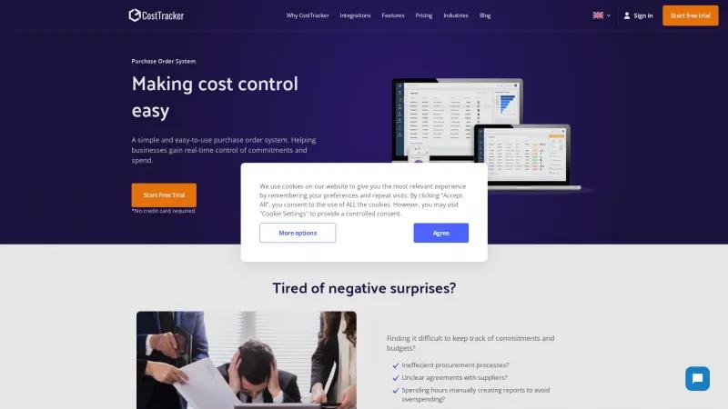 Homepage of CostTracker