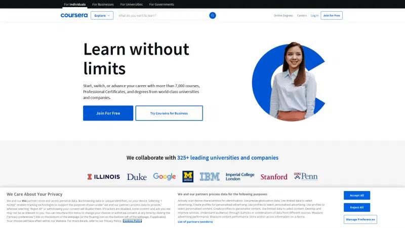 Homepage of Coursera