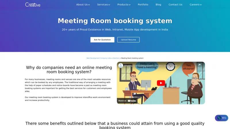 Homepage of Creative Meeting Room Booking Software