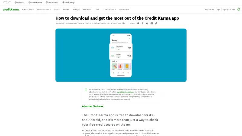 Homepage of Credit Karma