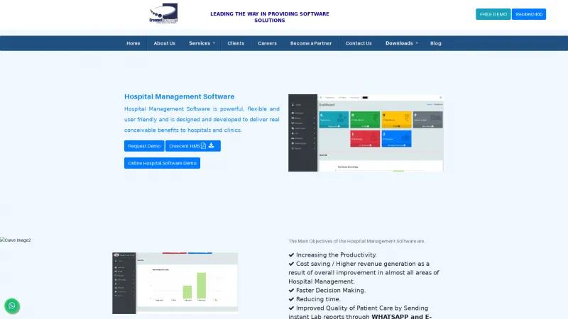 Homepage of Crescent Hospital Management Software