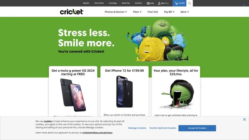 Homepage of Cricket Visual Voicemail