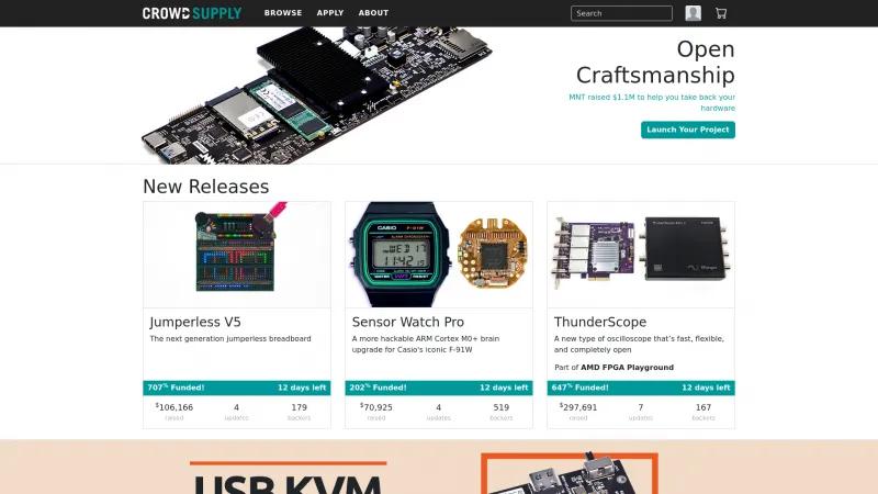 Homepage of Crowd Supply