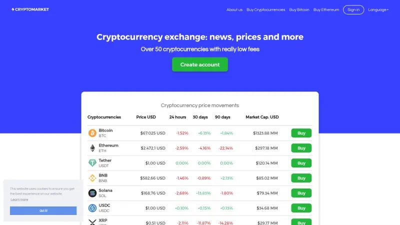 Homepage of CryptoMarket