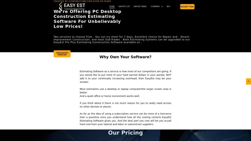 Homepage of EasyEst Estimating Software