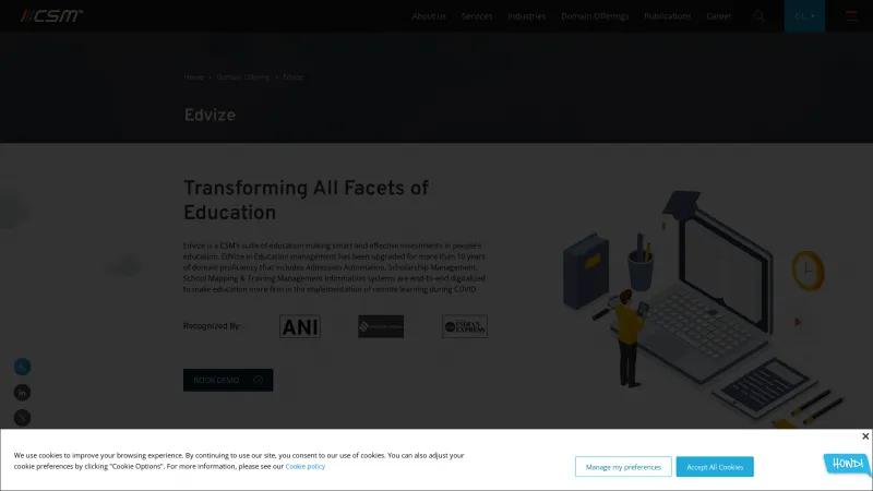 Homepage of Edvize