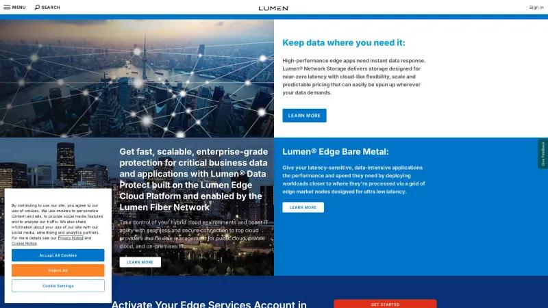 Homepage of Lumen Cloud