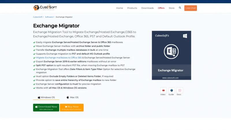 Homepage of CubexSoft Exchange Migrator