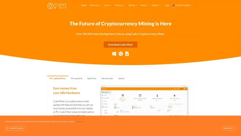 Homepage of Cudo Miner