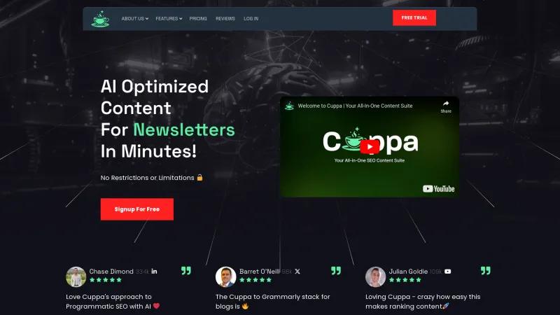 Homepage of Cuppa