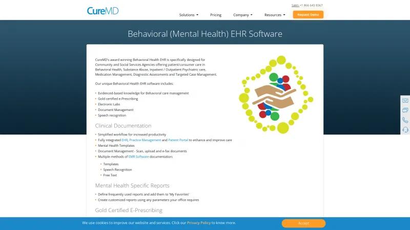 Homepage of CureMD Mental Health EHR