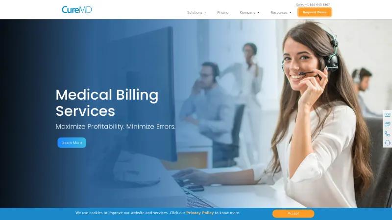 Homepage of CureMD Medical Billing