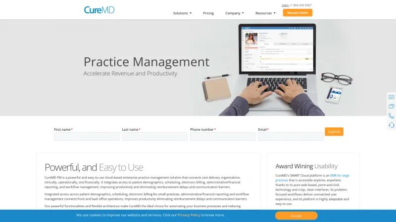 Homepage of CureMD Practice Management Software