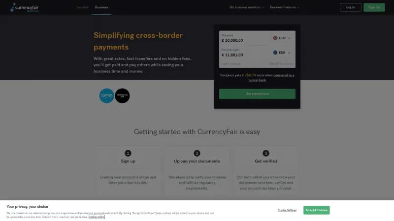 Homepage of CurrencyFair