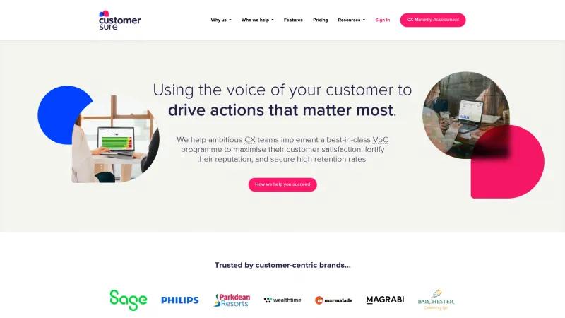 Homepage of CustomerSure