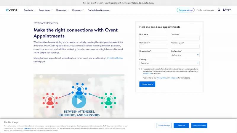 Homepage of Cvent Appointments