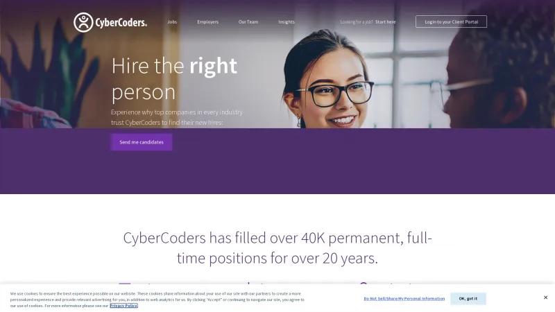 Homepage of CyberCoders