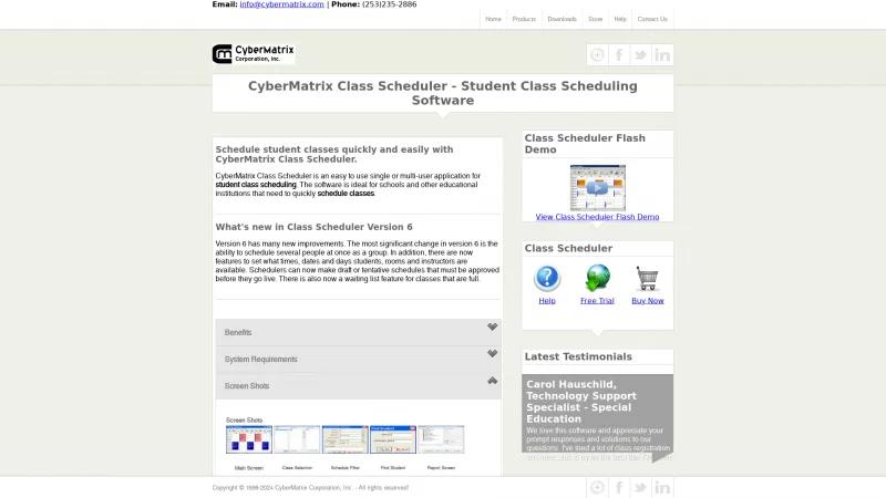 Homepage of CyberMatrix Class Scheduler